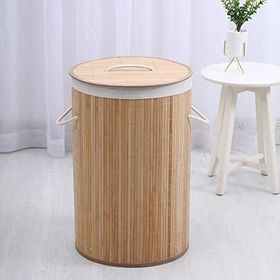 Bosphorus Homi BA1315N Bambu Kapaklı El Yapımı Ahşap 35x35x60 cm Çamaşır Sepeti
