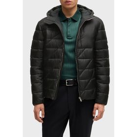 Boss 50524648 001 - 000-Siyah Logolu Regular Fit Su Itici Kapüşonlu Şişme Erkek Mont