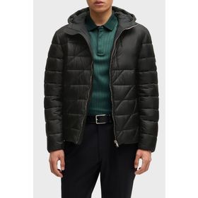 Boss 50524648 001 - 000-Siyah Logolu Regular Fit Su Itici Kapüşonlu Şişme Erkek Mont