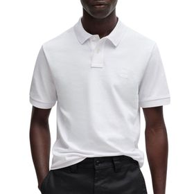 Boss Passenger Beyaz 100 Slim-Fit Streç Pamuk Logo Yamalı Polo Erkek T-shirt
