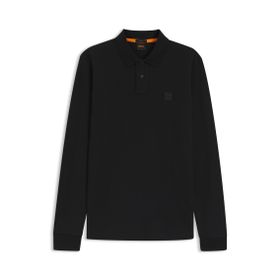 Boss Passerby Siyah 1 Slim-Fit Streç Pamuk Logo Yamalı Uzun Kollu Polo Erkek T-shirt