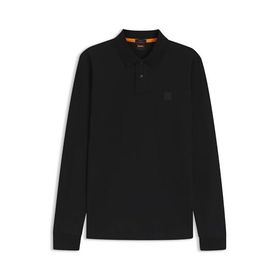 Boss Passerby Siyah 1 Slim-Fit Streç Pamuk Logo Yamalı Uzun Kollu Polo Erkek T-shirt