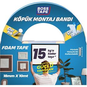 Boss Tape 18 mm 10 mt Çift Taraflı Köpük Aksesuar Montaj Bandı
