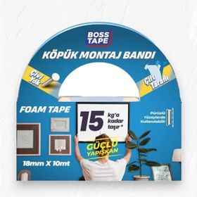 Boss Tape 18 mm 10 mt Çift Taraflı Köpük Aksesuar Montaj Bandı