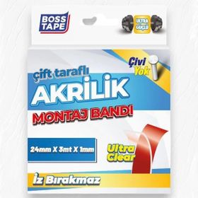 Boss Tape 18 mm 3 mt Şeffaf Çift Taraflı Akrilik Montaj Bandı