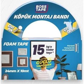 Boss Tape 24 mm 10 mt Çift Taraflı Köpük Aksesuar Montaj Bandı