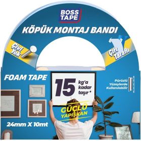 Boss Tape 24 mm 10 mt Çift Taraflı Köpük Aksesuar Montaj Bandı