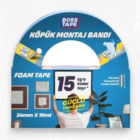 Boss Tape 24 mm 10 mt Çift Taraflı Köpük Aksesuar Montaj Bandı