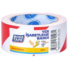 Boss Tape 50 mm 30 mt Kırmızı Beyaz Çizgili Yer İşaretleme İkaz Bandı