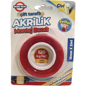 Boss Tape Çift Taraflı Akrilik Şeffaf 18 mm 2 mt Montaj Bandı