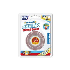 Boss Tape Çift Taraflı Akrilik Şeffaf 18 mm 2 mt Montaj Bandı