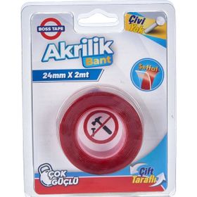 Boss Tape Çift Taraflı Akrilik Şeffaf 24 mm 2 mt Montaj Bandı