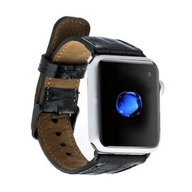 Bouletta 42-44-45 mm Kroko Siyah Apple Watch Uyumlu Deri Kordon