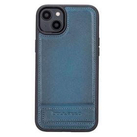 Bouletta BRN4 Apple iPhone 14 Plus Deri Standlı Mavi Cep Telefonu Arka Kapak