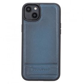 Bouletta BRN4 Apple iPhone 14 Plus Deri Standlı Mavi Cep Telefonu Arka Kapak