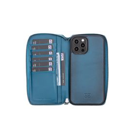 Bouletta BRN4EF Apple iPhone 12 Pro Max Deri Zip Mavi Cep Telefonu Kılıfı