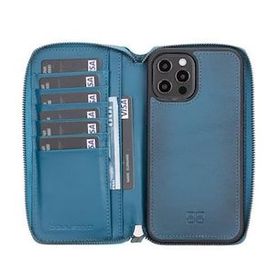 Bouletta BRN4EF Apple iPhone 12 Pro Max Deri Zip Mavi Cep Telefonu Kılıfı