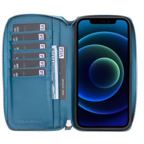 Bouletta BRN4EF Apple iPhone 12 Pro Max Deri Zip Mavi Cep Telefonu Kılıfı