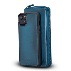 Bouletta BRN4EF Apple iPhone 14 Plus Deri Zip Mavi Cep Telefonu Kılıfı
