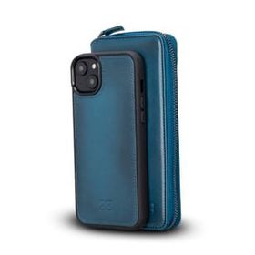 Bouletta BRN4EF Apple iPhone 14 Plus Deri Zip Mavi Cep Telefonu Kılıfı