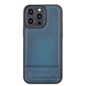 Bouletta BRN4EF Apple iPhone 14 Pro Max Deri Standlı Mavi Cep Telefonu Arka Kapak