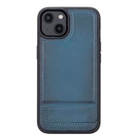 Bouletta BRN4EF Apple iPhone 14 Uyumlu Deri Standlı Mavi Cep Telefonu Arka Kapak
