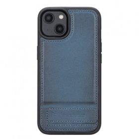 Bouletta BRN4EF Apple iPhone 14 Uyumlu Deri Standlı Mavi Cep Telefonu Arka Kapak
