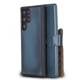 Bouletta BRN4EF Mavi Samsung Galaxy S22 Ultra Uyumlu Deri Cüzdanlı Kılıf