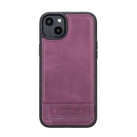 Bouletta CZ7 Apple iPhone 14 Plus Deri Standlı Mor Cep Telefonu Arka Kapak