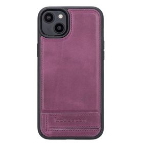 Bouletta CZ7 Apple iPhone 14 Plus Deri Standlı Mor Cep Telefonu Arka Kapak