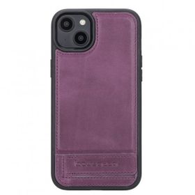 Bouletta CZ7 Apple iPhone 14 Plus Deri Standlı Mor Cep Telefonu Arka Kapak