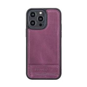 Bouletta CZ7 Apple iPhone 14 Pro Max Deri Standlı Mor Cep Telefonu Arka Kapak
