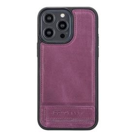 Bouletta CZ7 Apple iPhone 14 Pro Max Deri Standlı Mor Cep Telefonu Arka Kapak