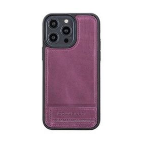 Bouletta CZ7 Apple iPhone 14 Pro Max Deri Standlı Mor Cep Telefonu Arka Kapak