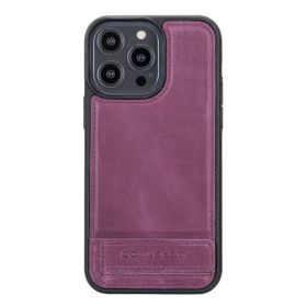 Bouletta CZ7 Apple iPhone 14 Pro Max Deri Standlı Mor Cep Telefonu Arka Kapak