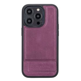 Bouletta CZ7 Apple iPhone 14 Pro Uyumlu Deri Standlı Mor Cep Telefonu Arka Kapak