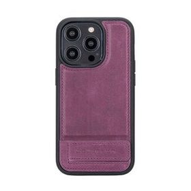 Bouletta CZ7 Apple iPhone 14 Pro Uyumlu Deri Standlı Mor Cep Telefonu Arka Kapak