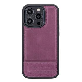 Bouletta CZ7 Apple iPhone 14 Pro Uyumlu Deri Standlı Mor Cep Telefonu Arka Kapak