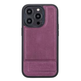 Bouletta CZ7 Apple iPhone 14 Pro Uyumlu Deri Standlı Mor Cep Telefonu Arka Kapak