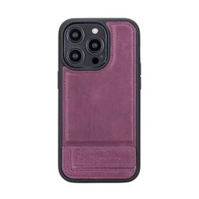 Bouletta CZ7 Apple iPhone 14 Pro Uyumlu Deri Standlı Mor Cep Telefonu Arka Kapak