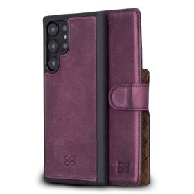 Bouletta CZ7 Mor Samsung Galaxy S22 Ultra Uyumlu Deri Cüzdanlı Kılıf