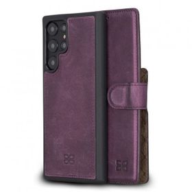 Bouletta CZ7 Mor Samsung Galaxy S22 Ultra Uyumlu Deri Cüzdanlı Kılıf