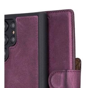 Bouletta CZ7 Mor Samsung Galaxy S22 Ultra Uyumlu Deri Cüzdanlı Kılıf