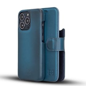 Bouletta F360 BRN4EF Mavi Apple iPhone 13 Pro Max Uyumlu Deri Cüzdanlı Kılıf