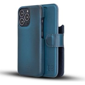 Bouletta F360 BRN4EF Mavi Apple iPhone 13 Pro Uyumlu Deri Cüzdanlı Kılıf