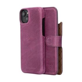 Bouletta F360 CZ7 Apple iPhone 14 Deri Cüzdanlı Mor Cep Telefonu Kılıfı
