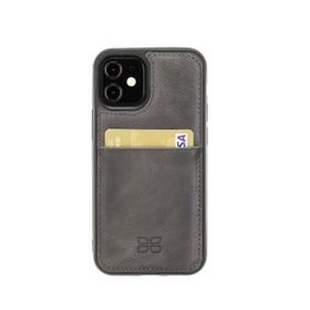 Bouletta FXCP TN18EF Apple iPhone 12 Mini Uyumlu Deri Gri Cep Telefonu Arka Kapak