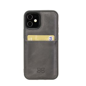 Bouletta FXCP TN18EF Apple iPhone 12 Mini Uyumlu Deri Gri Cep Telefonu Arka Kapak