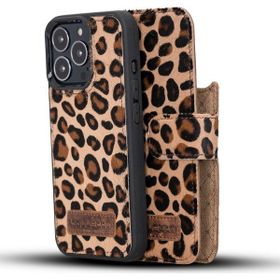 Bouletta LEO-1 Leopar Apple İphone 13 Pro Uyumlu Deri Cüzdanlı Kılıf