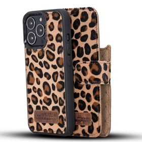 Bouletta LEO-1 Leopar Apple İphone 13 Pro Uyumlu Deri Cüzdanlı Kılıf